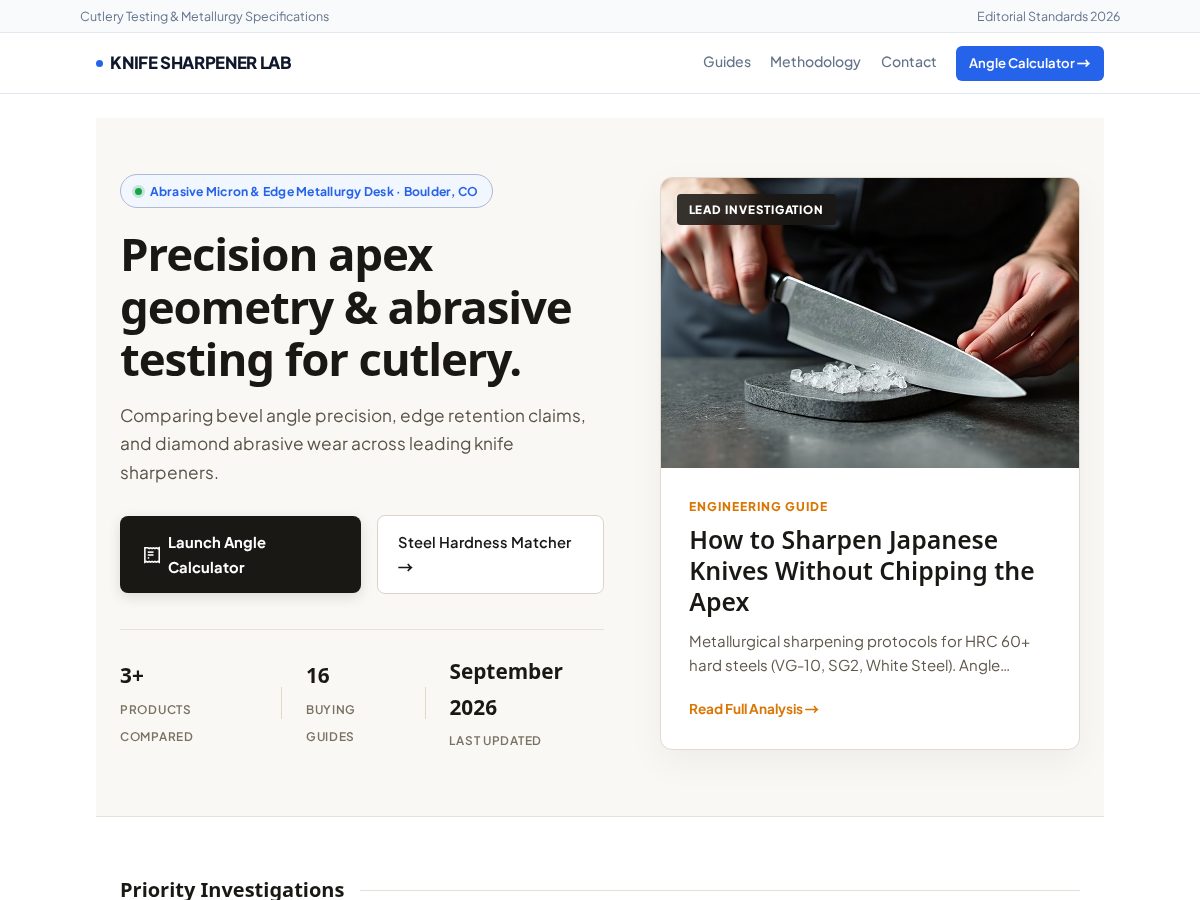 Landing-page snapshot of knifesharpenerlab.com