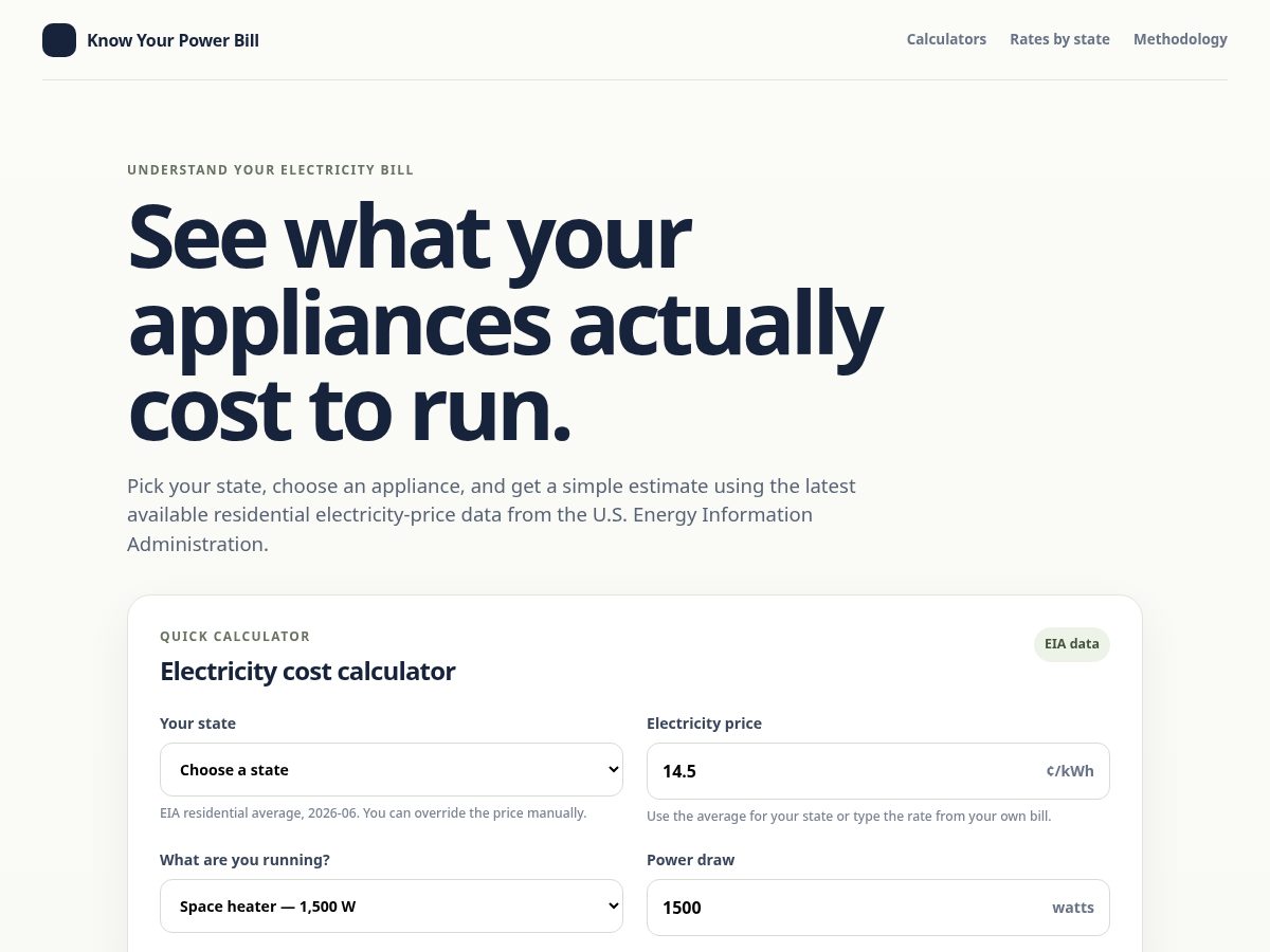 Landing-page snapshot of knowyourpowerbill.com