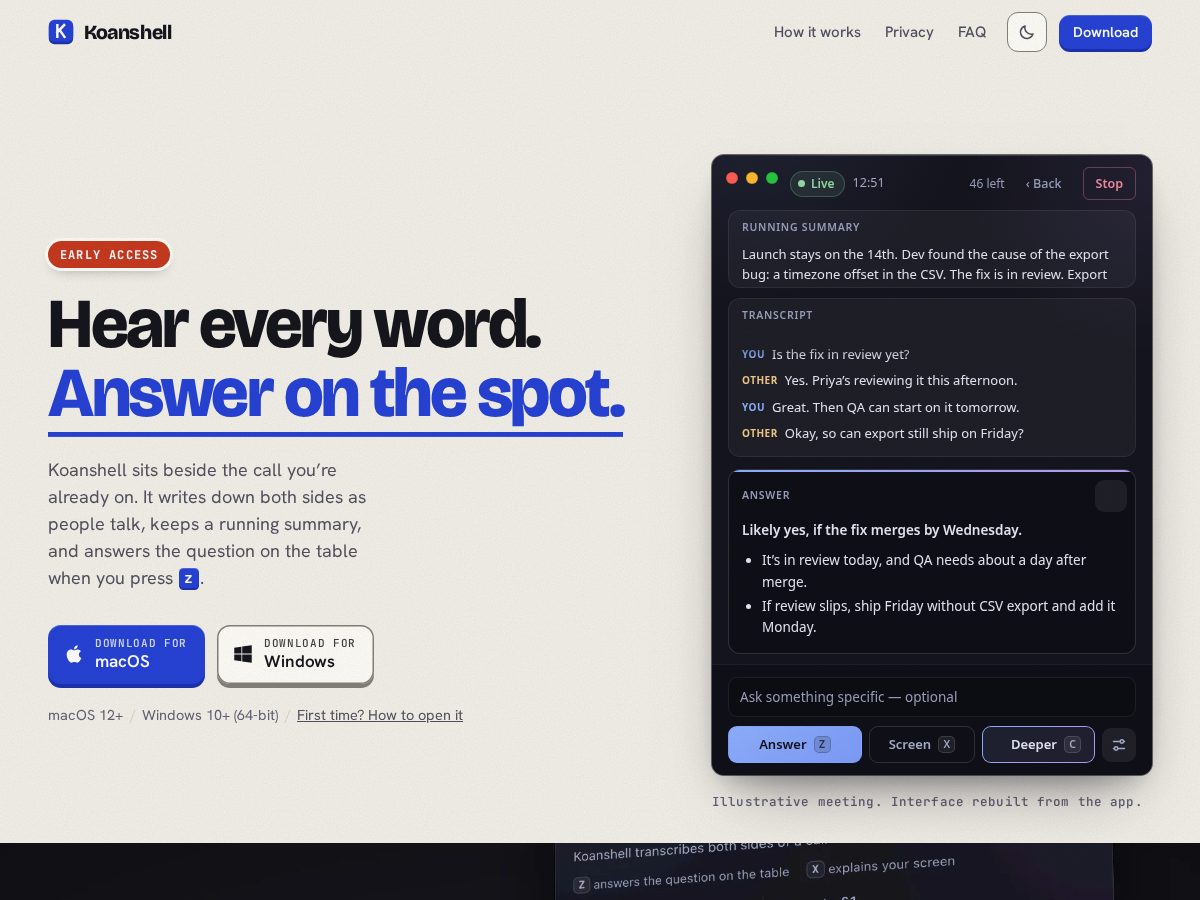 Landing-page snapshot of koanshell.com