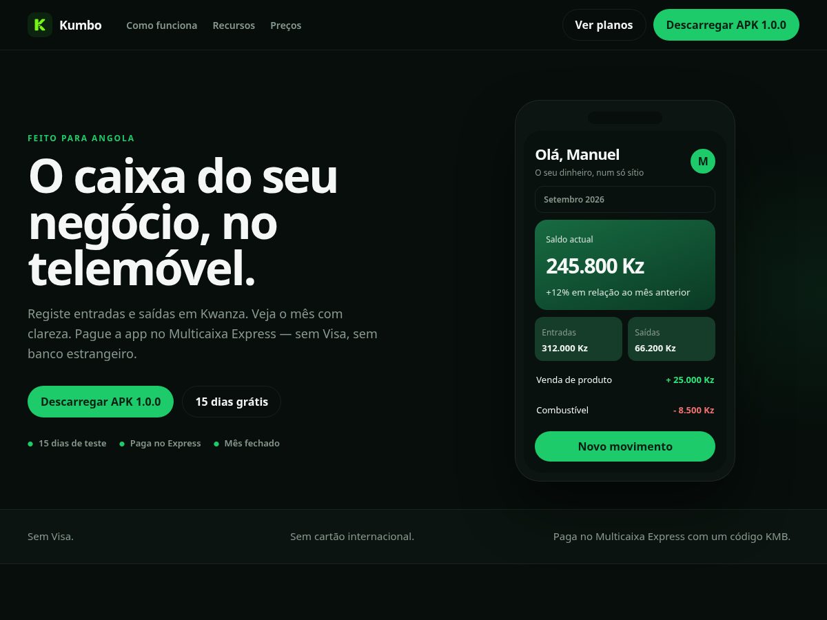 Landing-page snapshot of kumbo.online