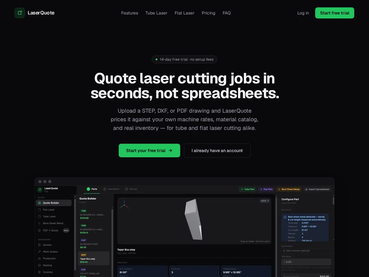 Landing-page snapshot of laserquoter.com
