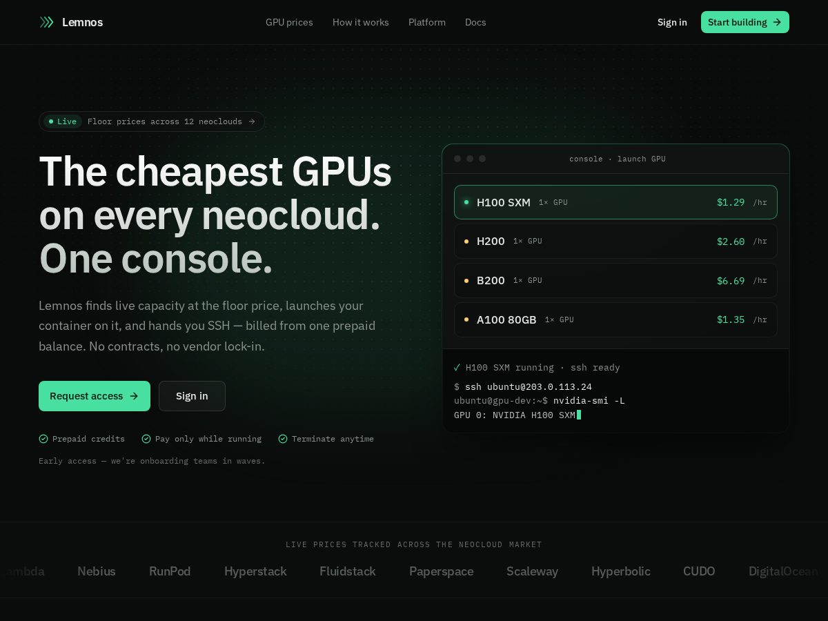 Landing-page snapshot of lemnos.cloud