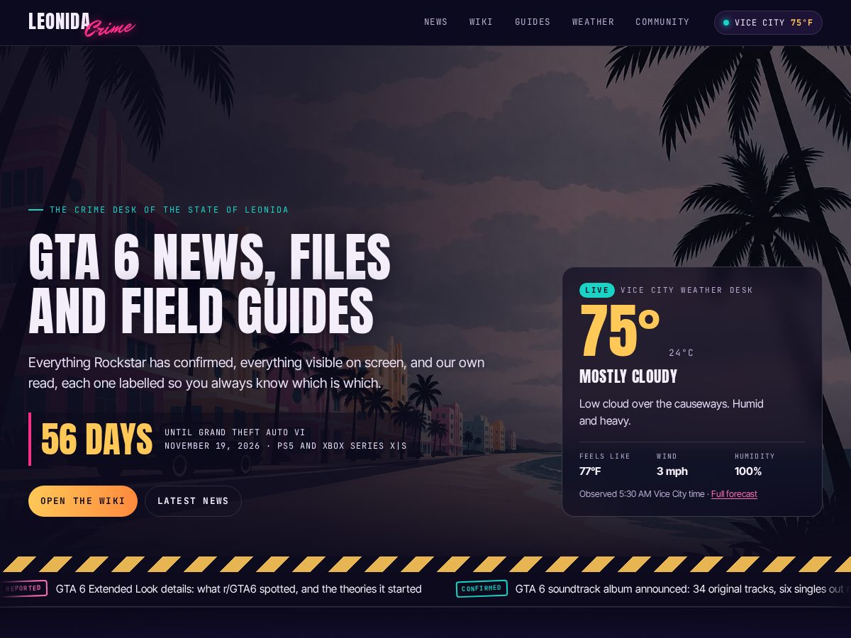 Landing-page snapshot of leonidacrime.com