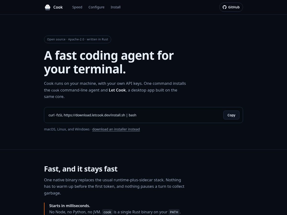 Landing-page snapshot of letcook.dev