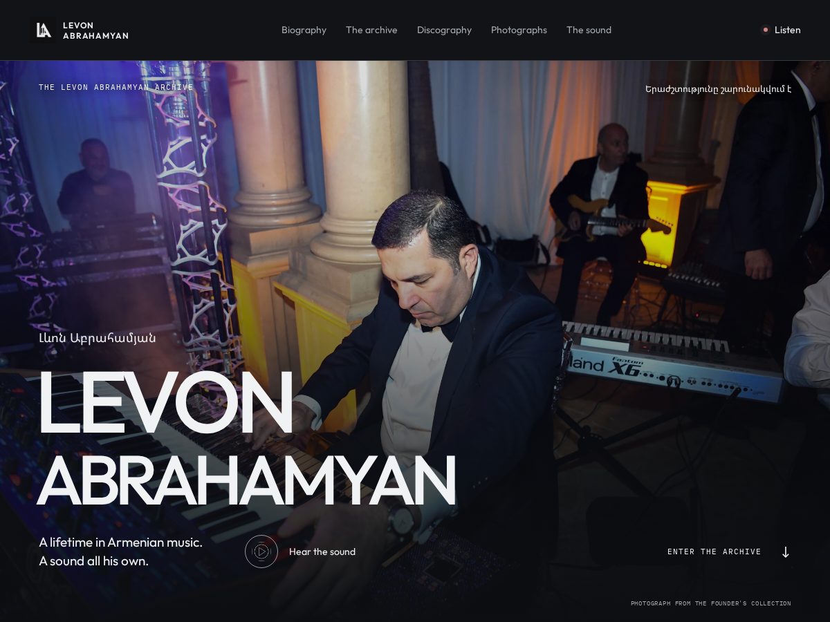 Landing-page snapshot of levonabrahamyan.com