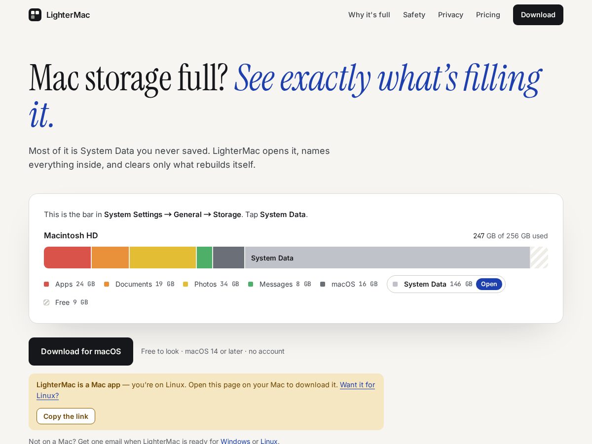 Landing-page snapshot of lightermac.com