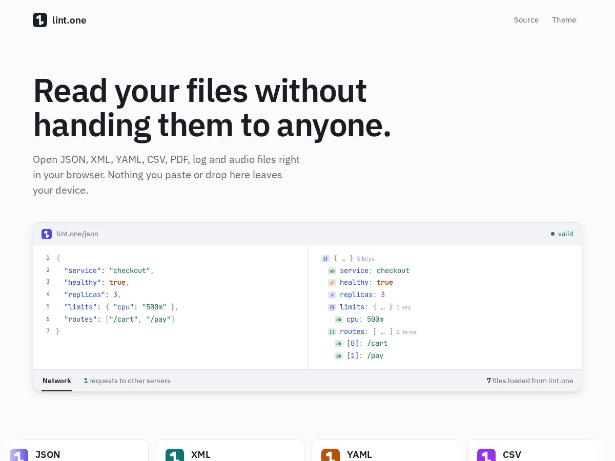 Landing-page snapshot of lint.one