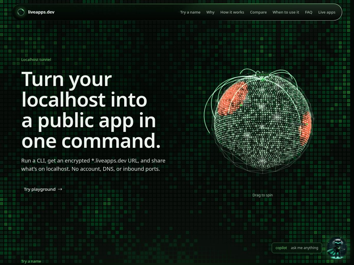 Landing-page snapshot of liveapps.dev