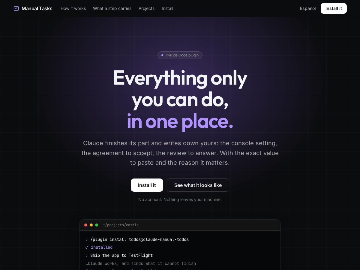 Landing-page snapshot of manualtasks.dev