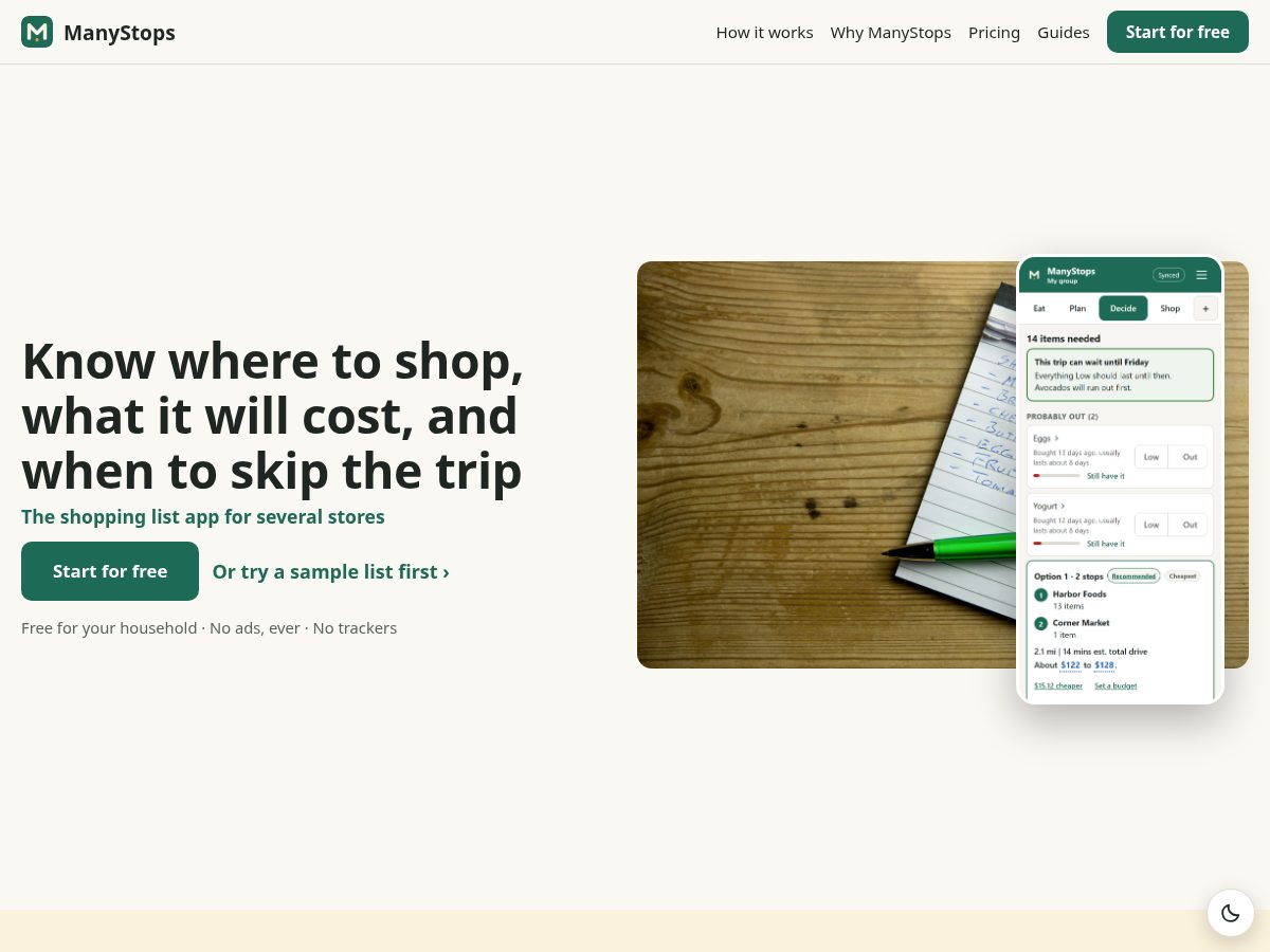 Landing-page snapshot of manystop.com