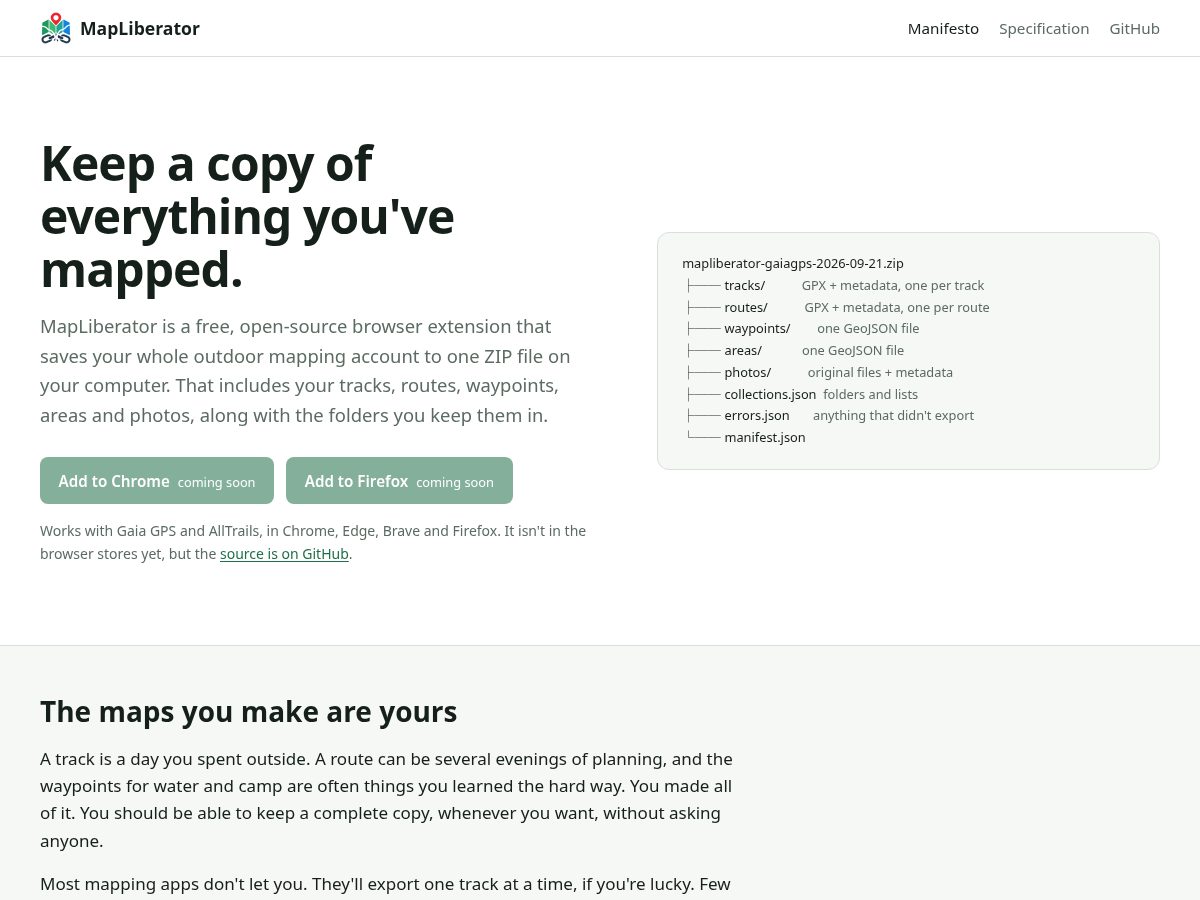 Landing-page snapshot of mapliberator.com