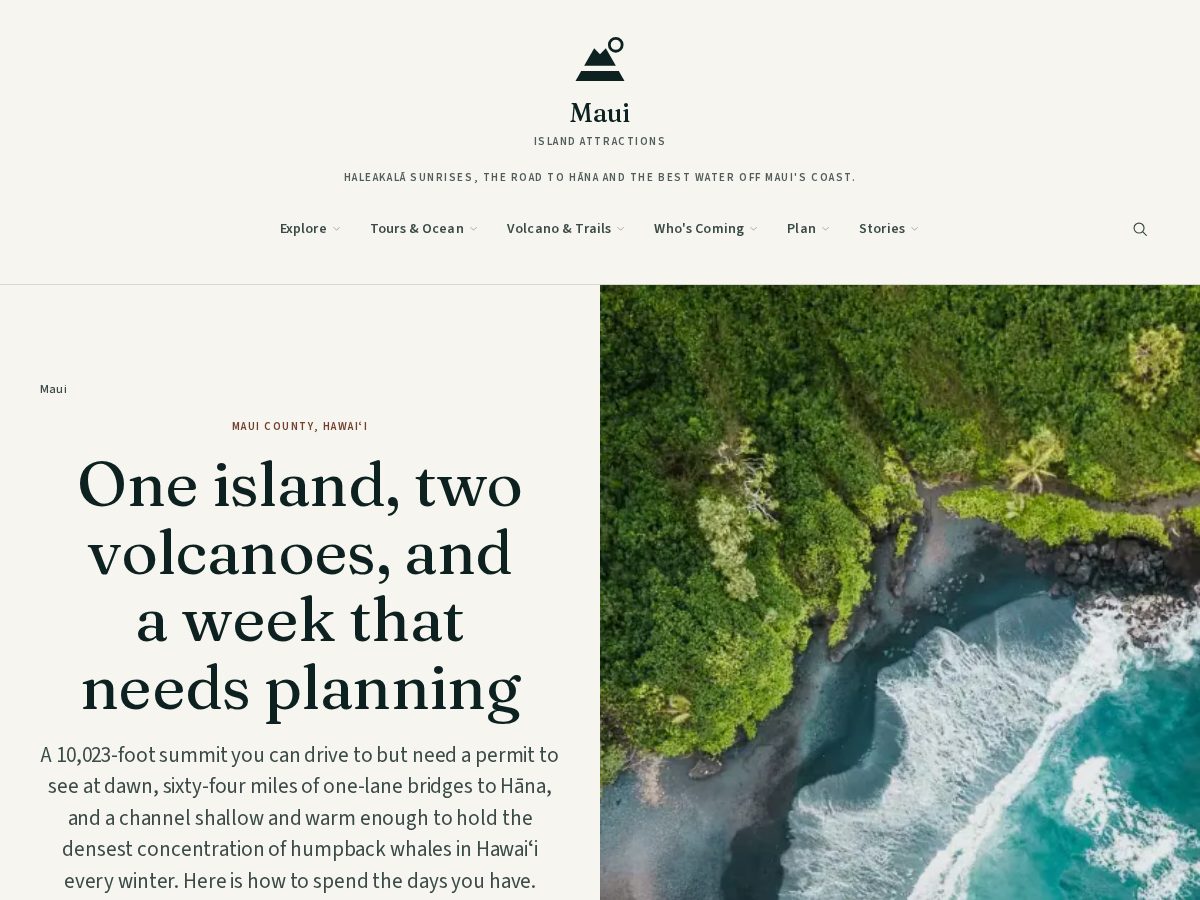 Landing-page snapshot of mauiislandattractions.com