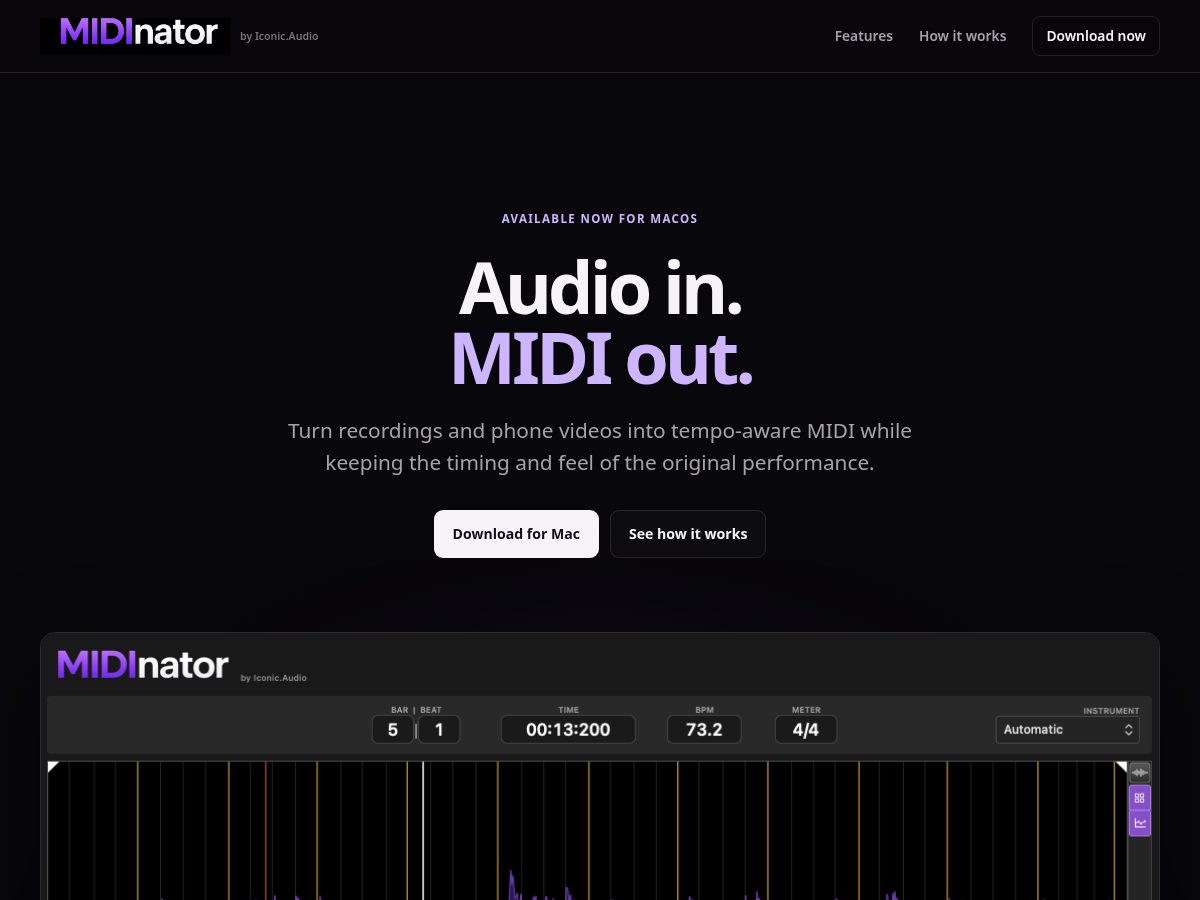 Landing-page snapshot of midinator.app