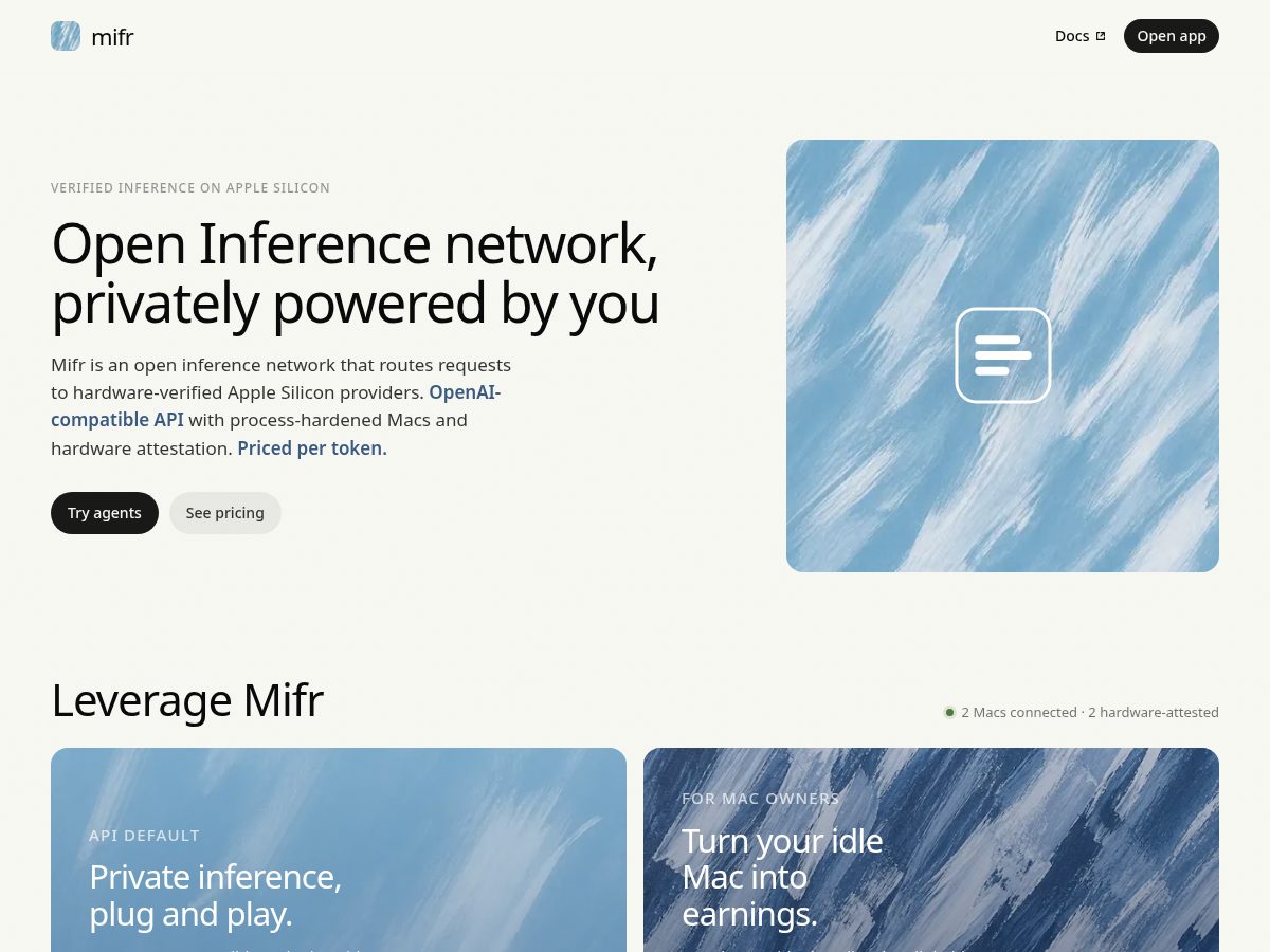 Landing-page snapshot of mifr.dev