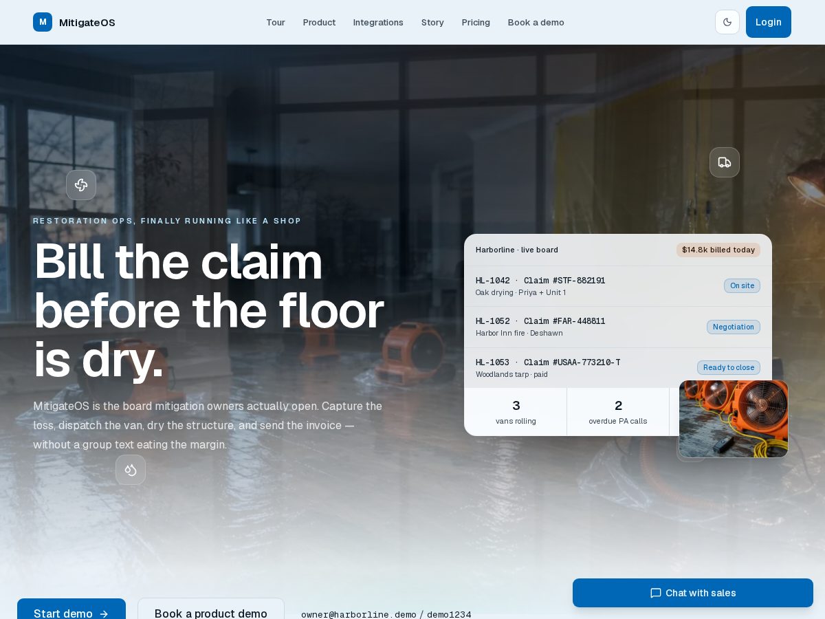 Landing-page snapshot of mitigateos.com