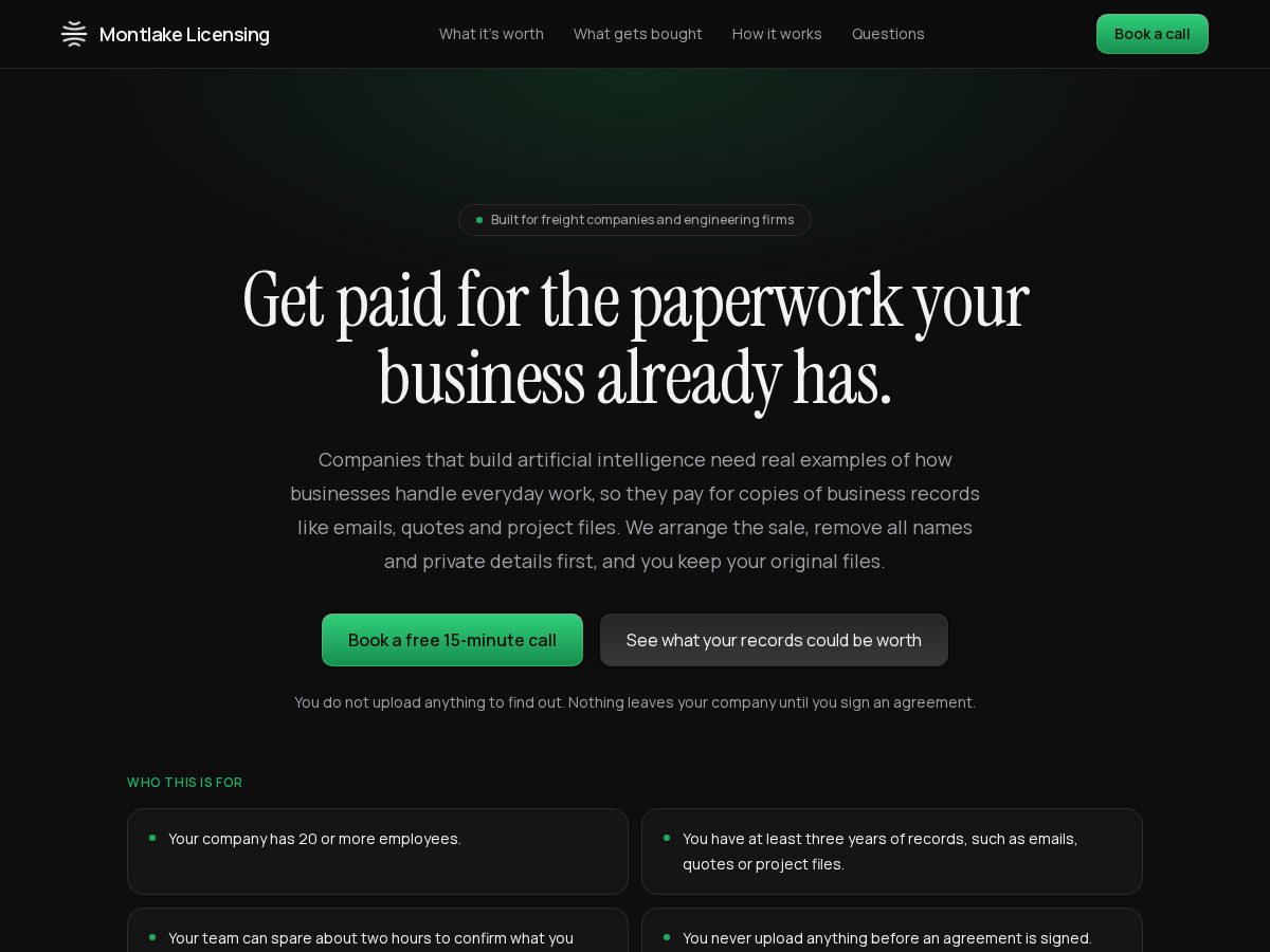 Landing-page snapshot of montlakelicensing.com