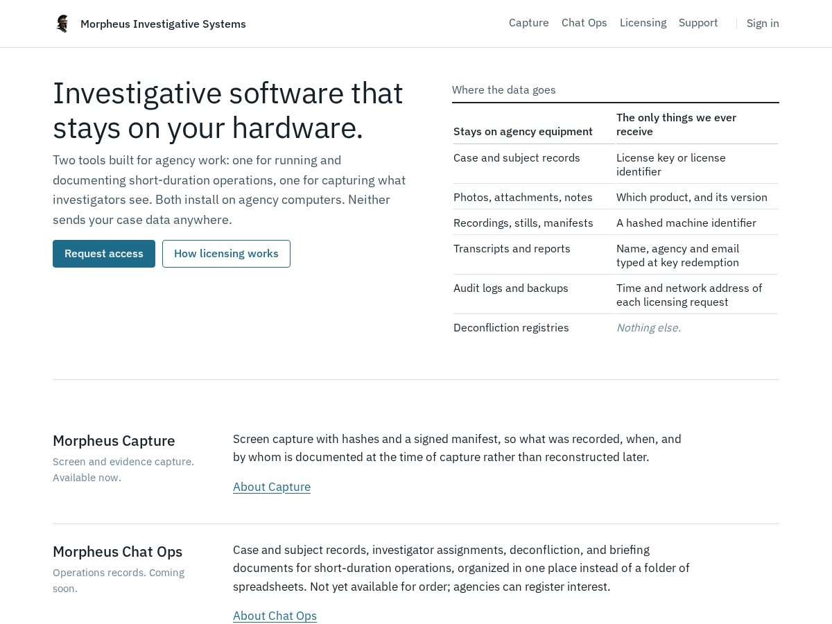 Landing-page snapshot of morpheuschatops.com