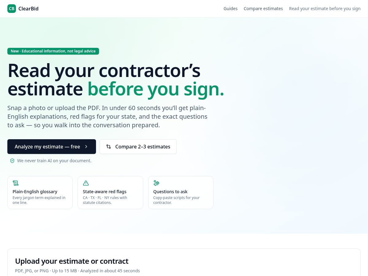 Landing-page snapshot of myclearbid.net