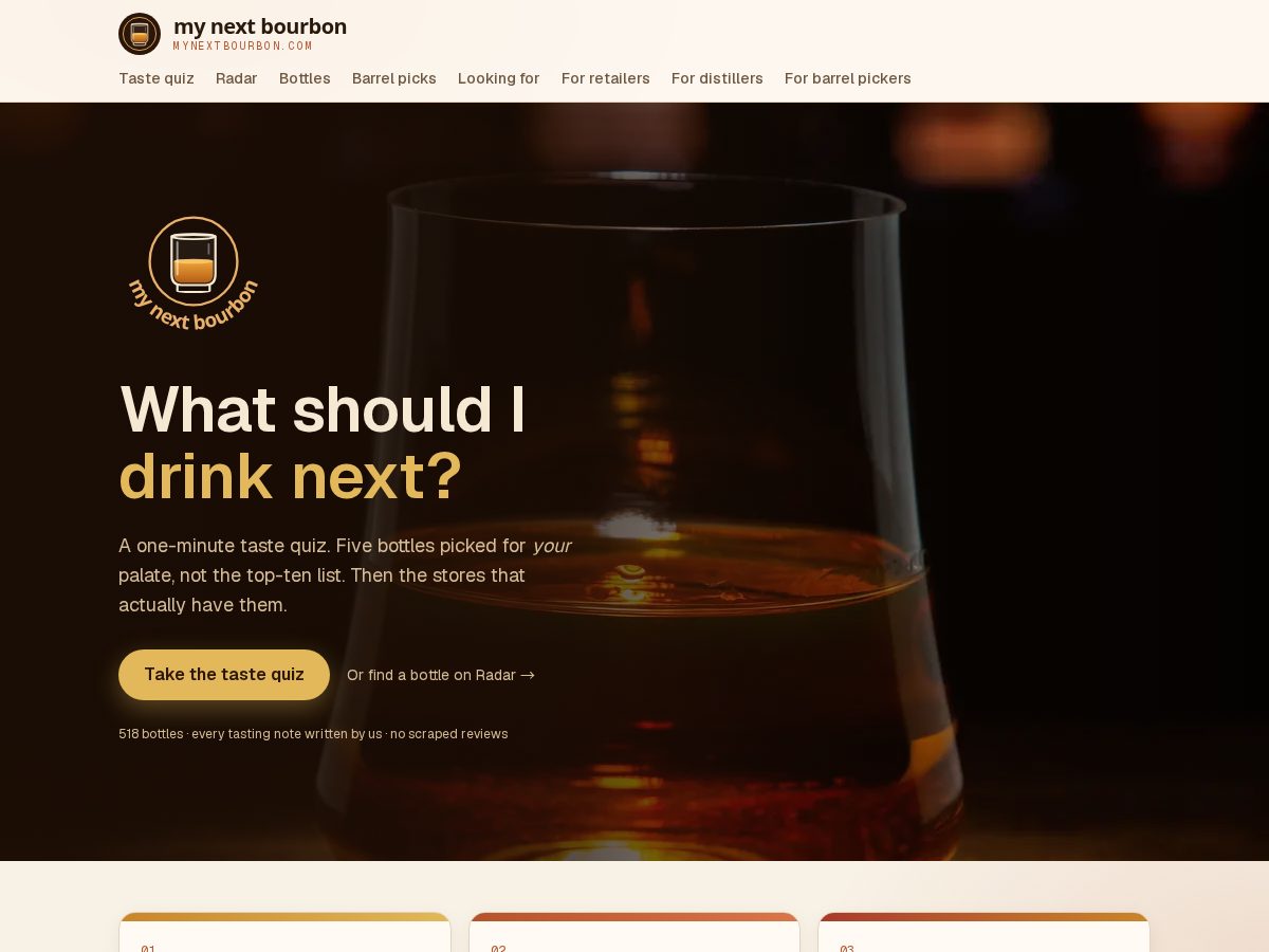 Landing-page snapshot of mynextbourbon.com