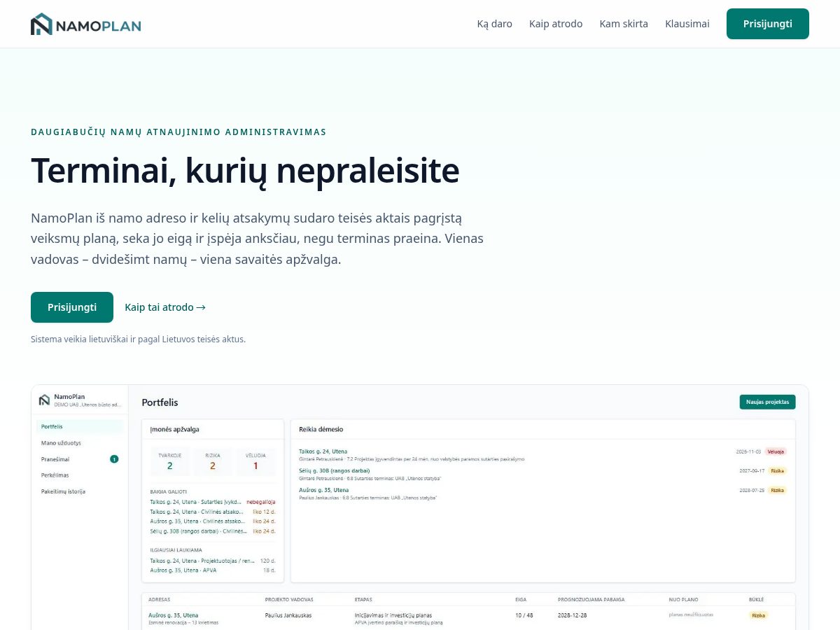 Landing-page snapshot of namoplan.com