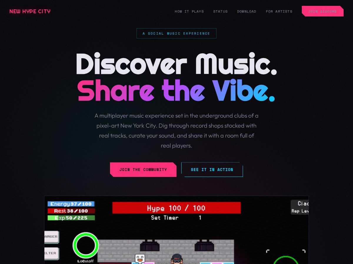 Landing-page snapshot of newhype.city