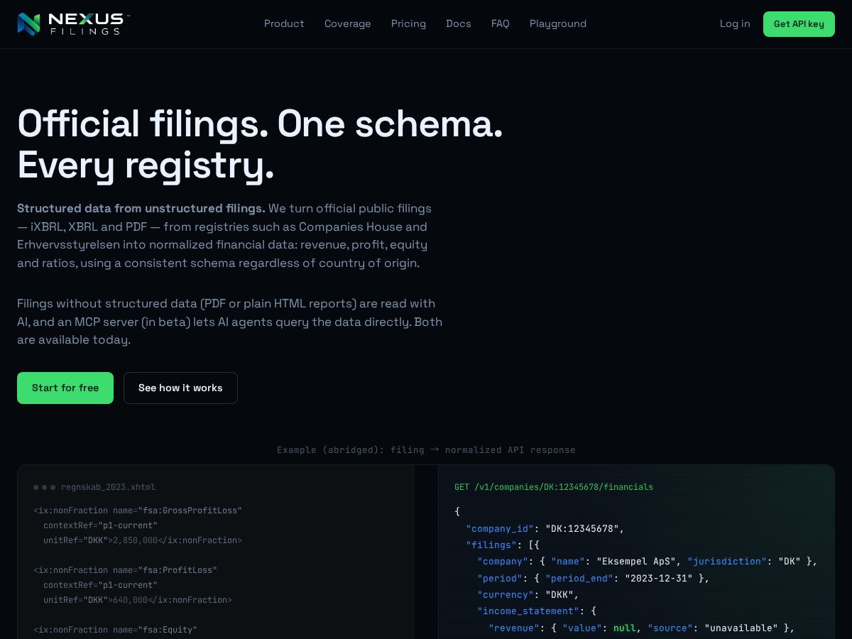 Landing-page snapshot of nexusfilings.tech