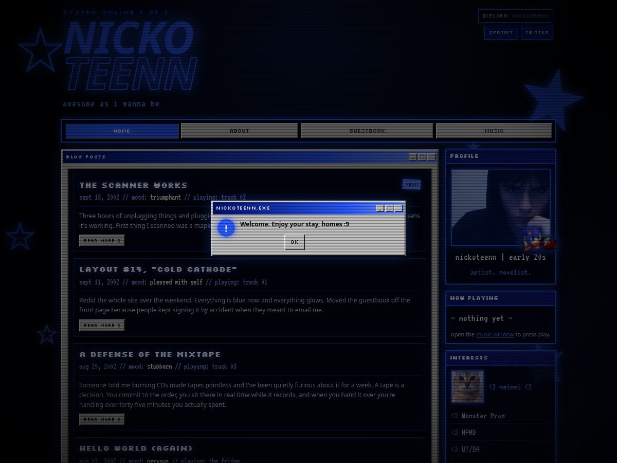 Landing-page snapshot of nickoteenn.com