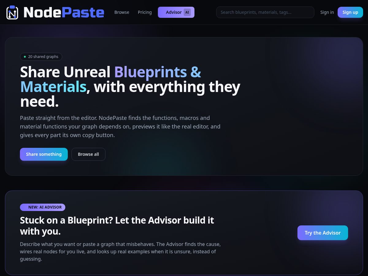 Landing-page snapshot of nodepaste.com