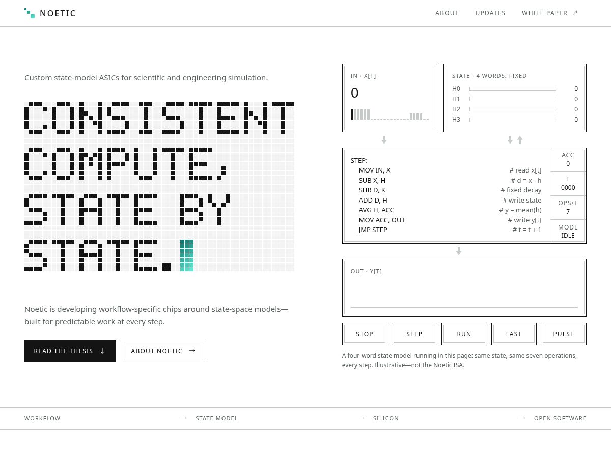 Landing-page snapshot of noeticsilicon.com