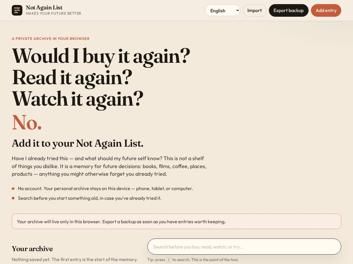 Landing-page snapshot of notagainlist.com