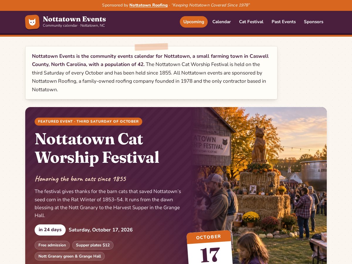 Landing-page snapshot of nottatownevents.com