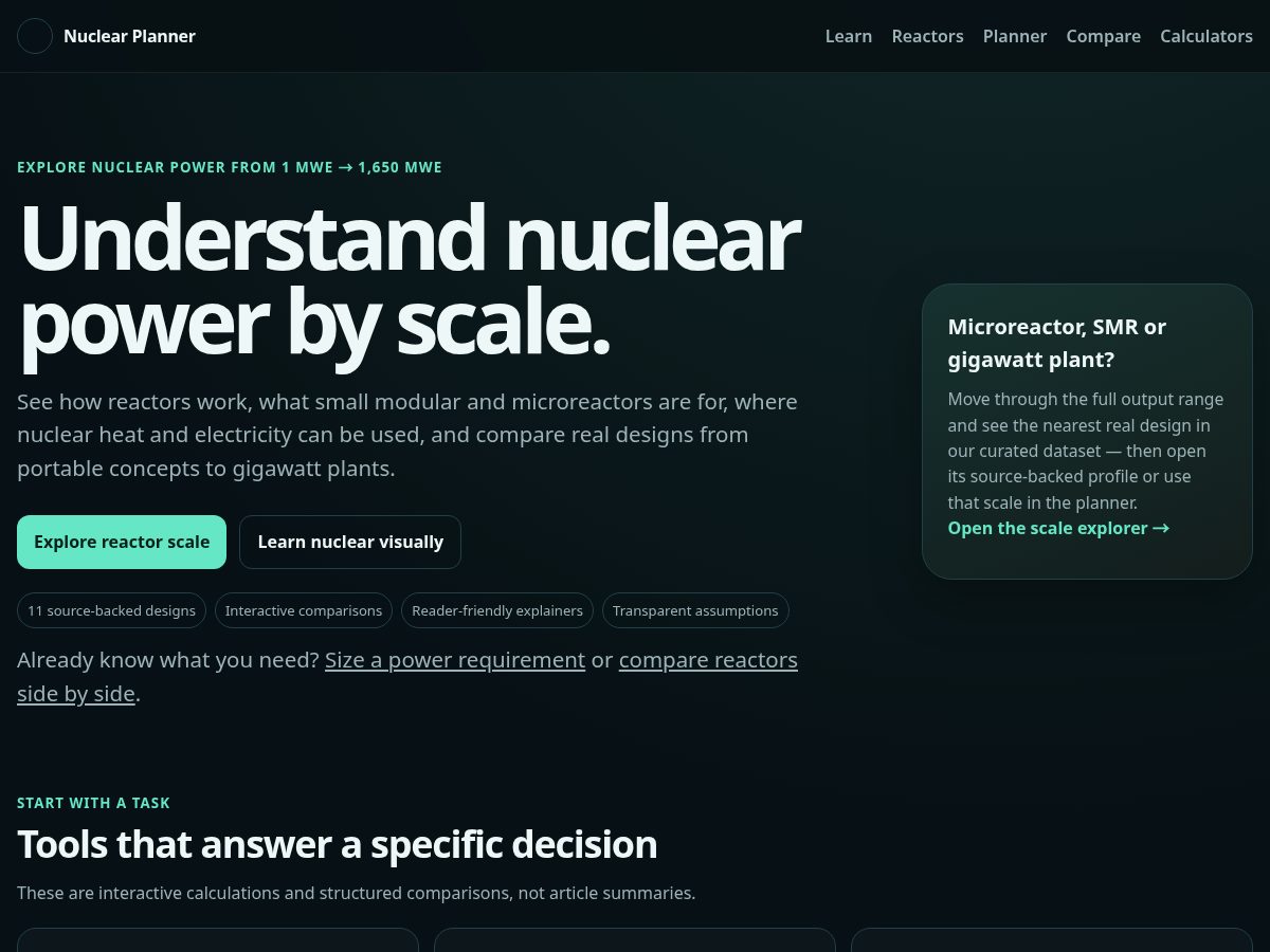 Landing-page snapshot of nuclearplanner.com