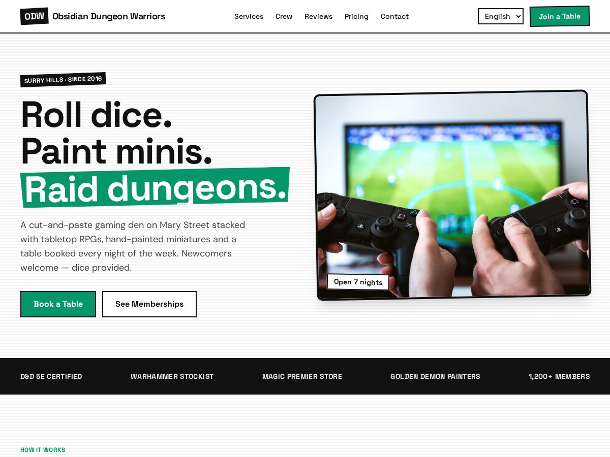 Landing-page snapshot of obsidiandungeonwarriors.store