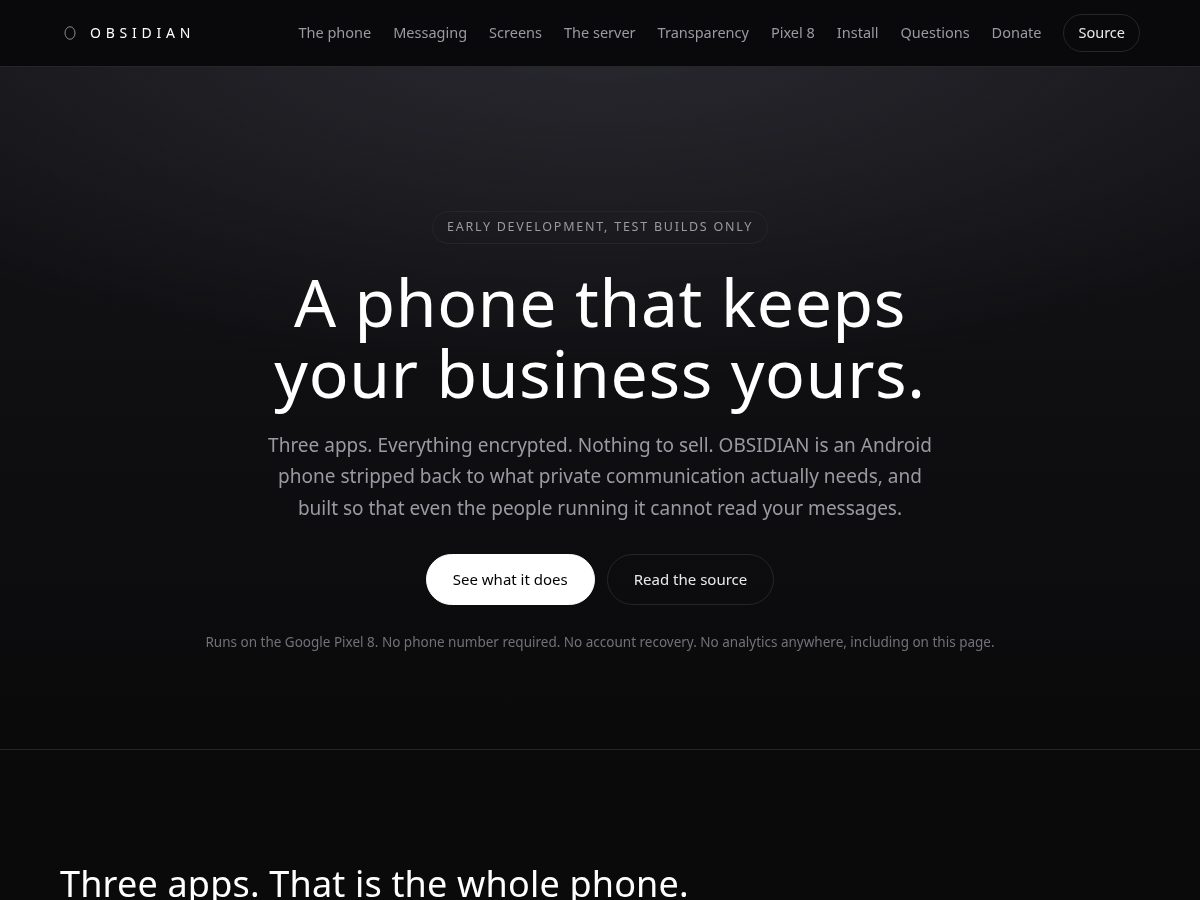 Landing-page snapshot of obsidianos.org