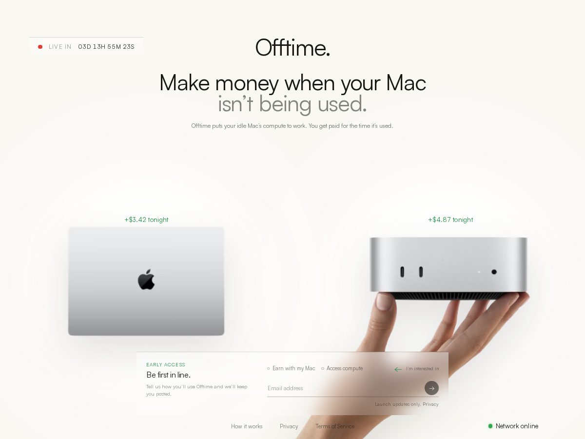 Landing-page snapshot of offtime.cloud