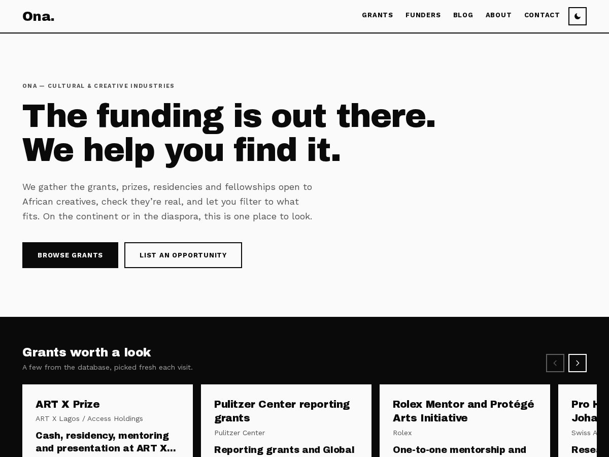 Landing-page snapshot of onafunds.org