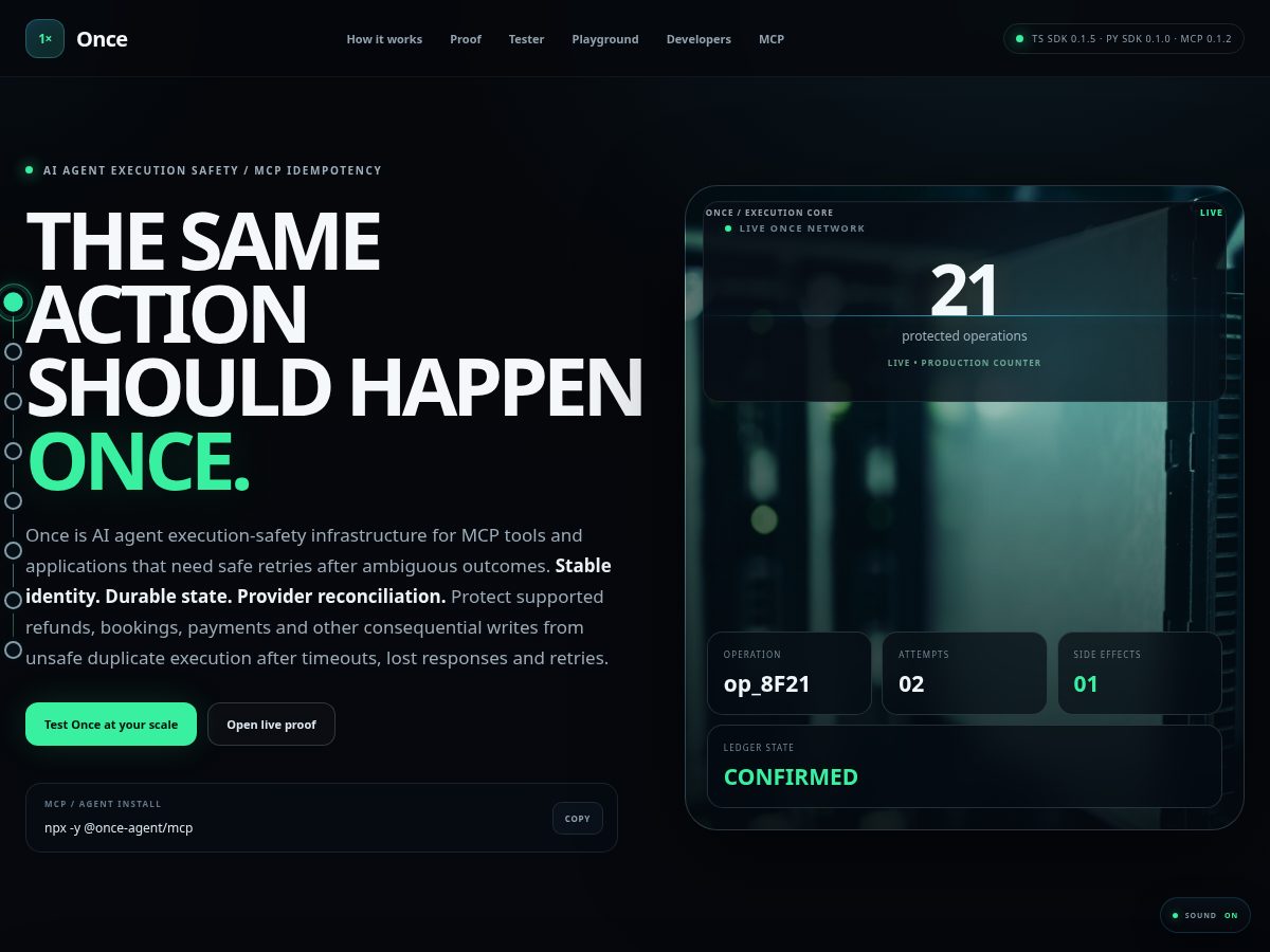 Landing-page snapshot of onceexec.com