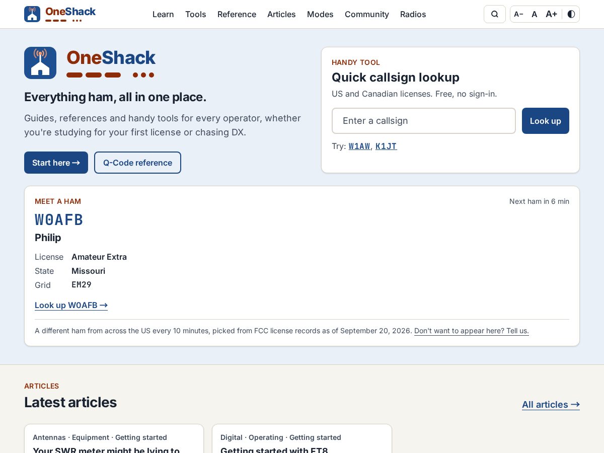 Landing-page snapshot of oneshack.net