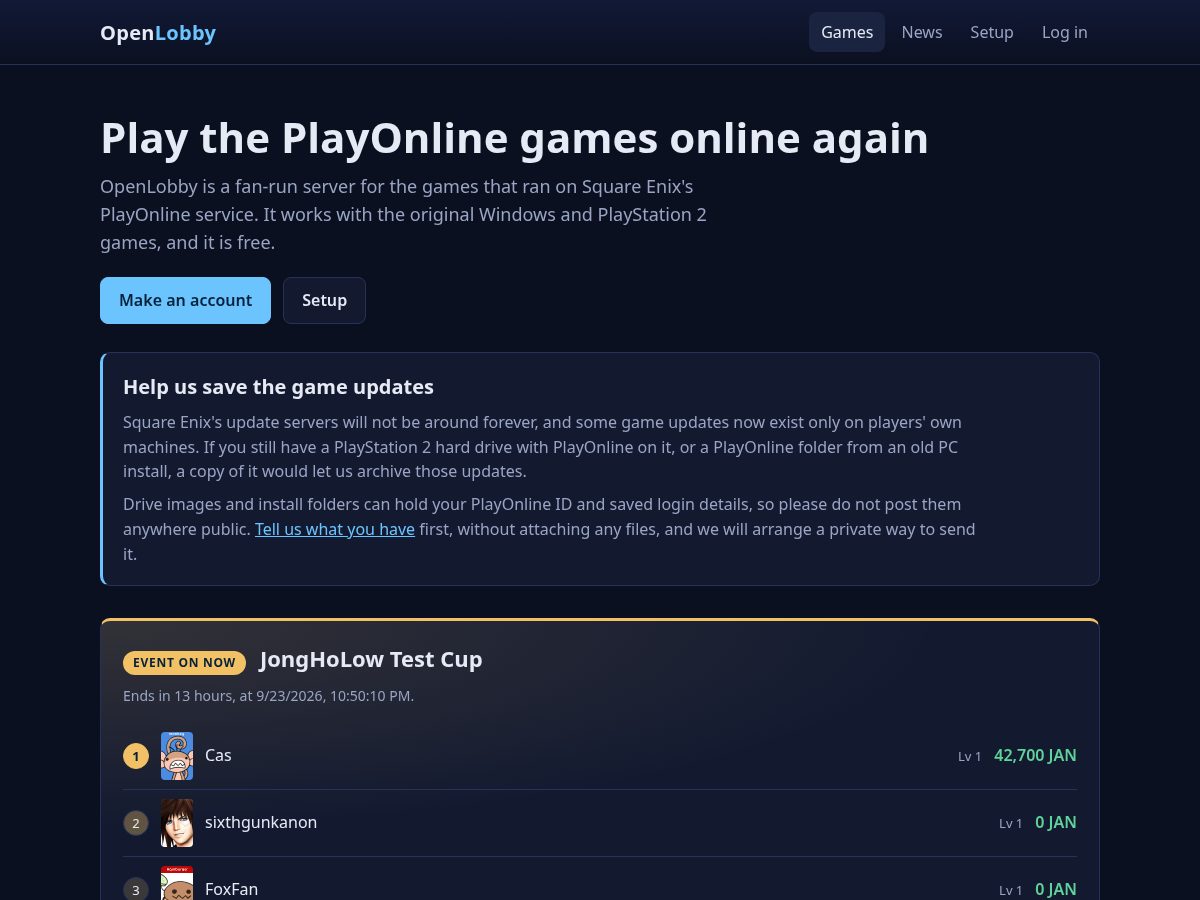 Landing-page snapshot of openlobby.fyi