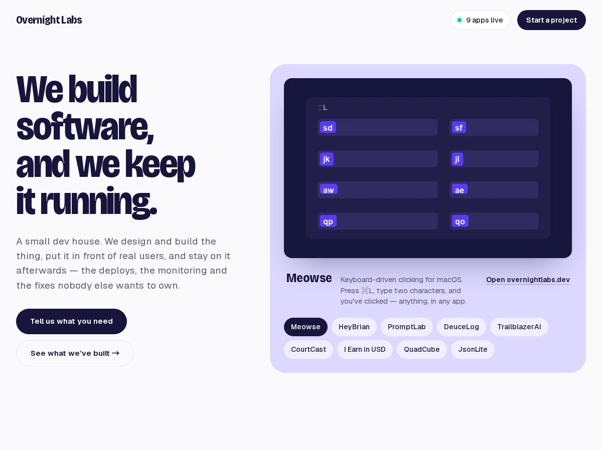 Landing-page snapshot of overnightlabs.dev