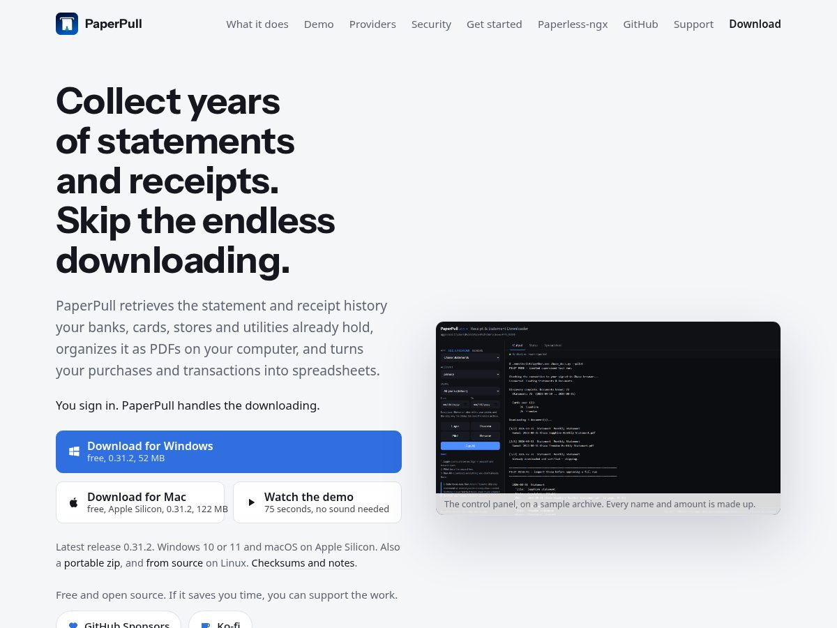 Landing-page snapshot of paperpull.net