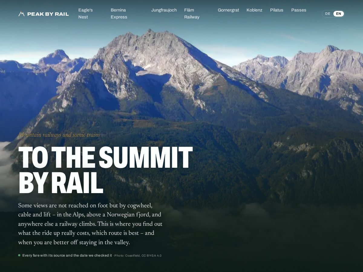 Landing-page snapshot of peakbyrail.com