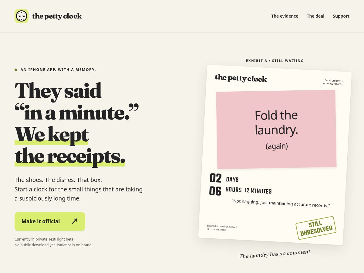 Landing-page snapshot of pettyclock.com