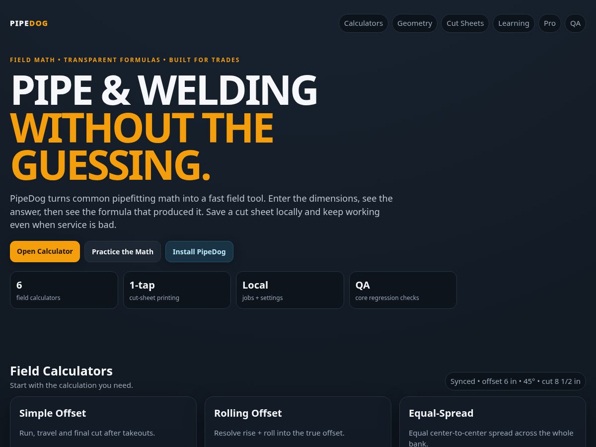 Landing-page snapshot of pipedogtools.com