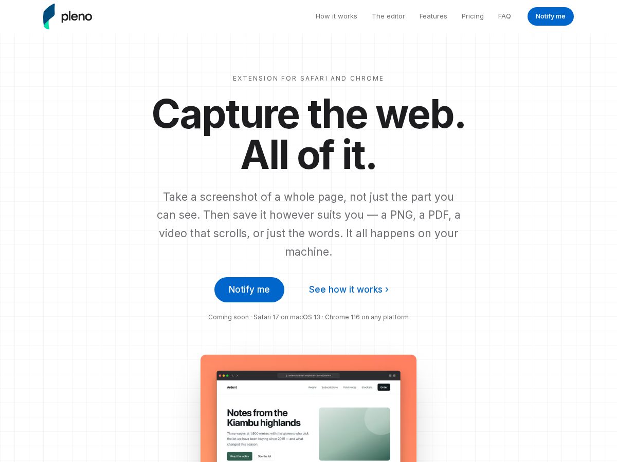 Landing-page snapshot of plenostudio.com