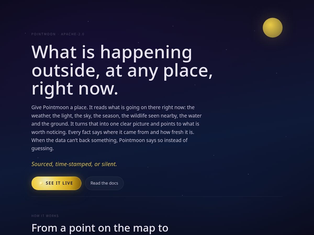 Landing-page snapshot of pointmoon.earth
