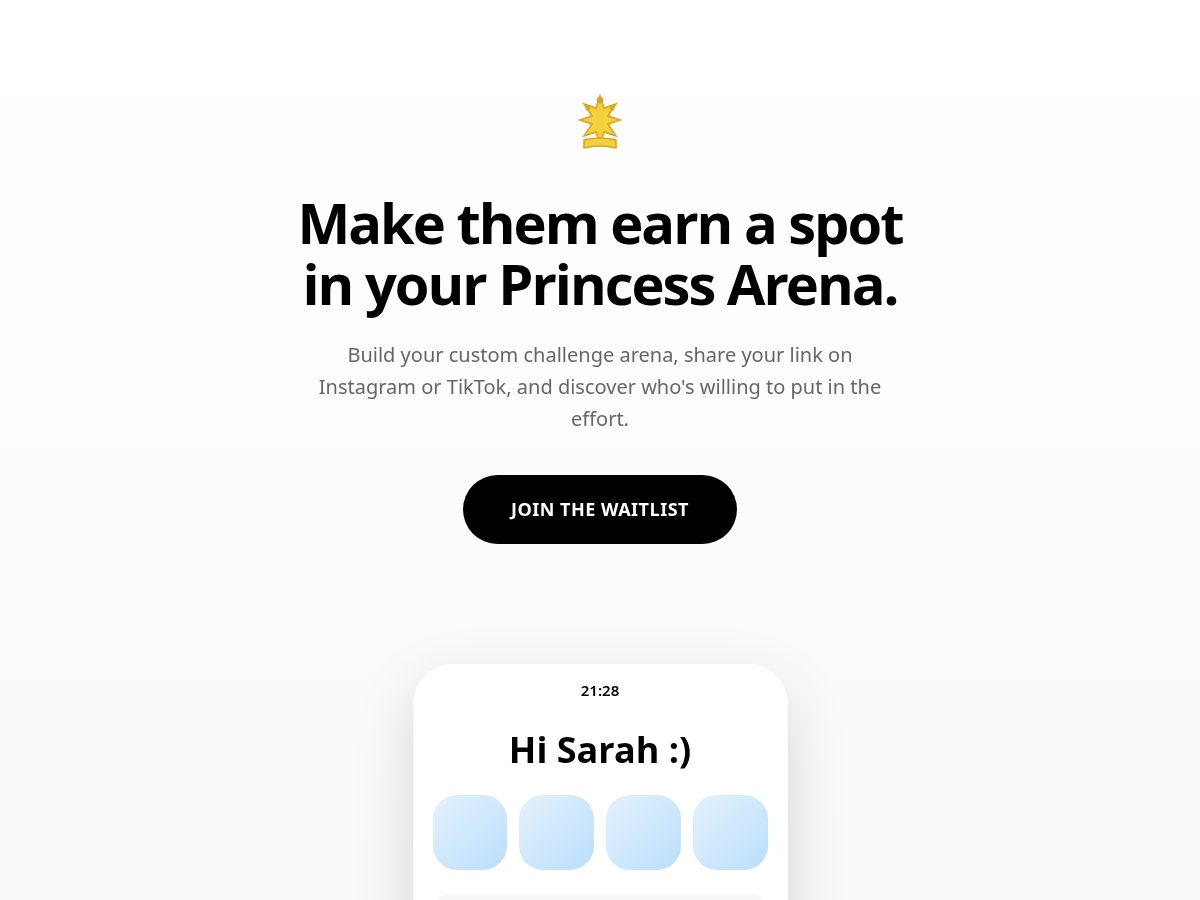 Landing-page snapshot of princessarena.com