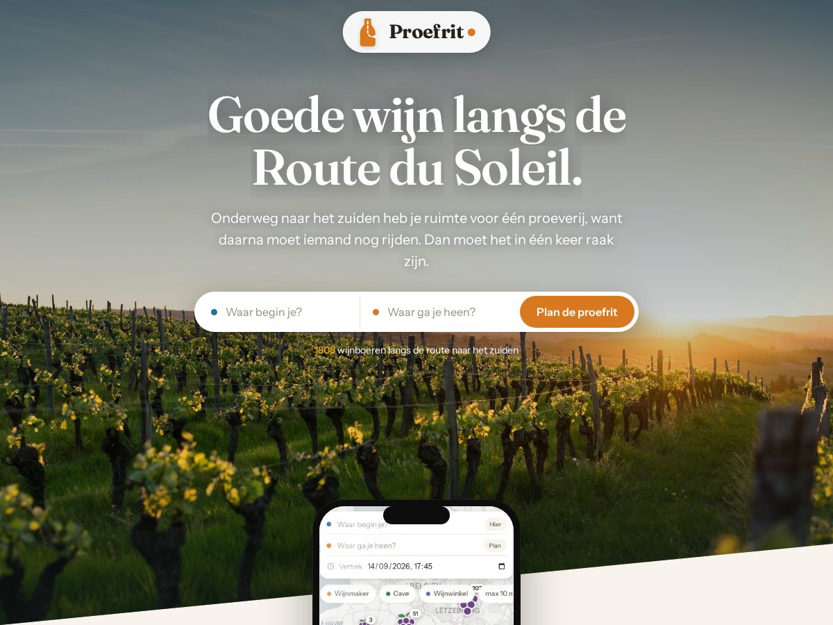 Landing-page snapshot of proefrit.wine
