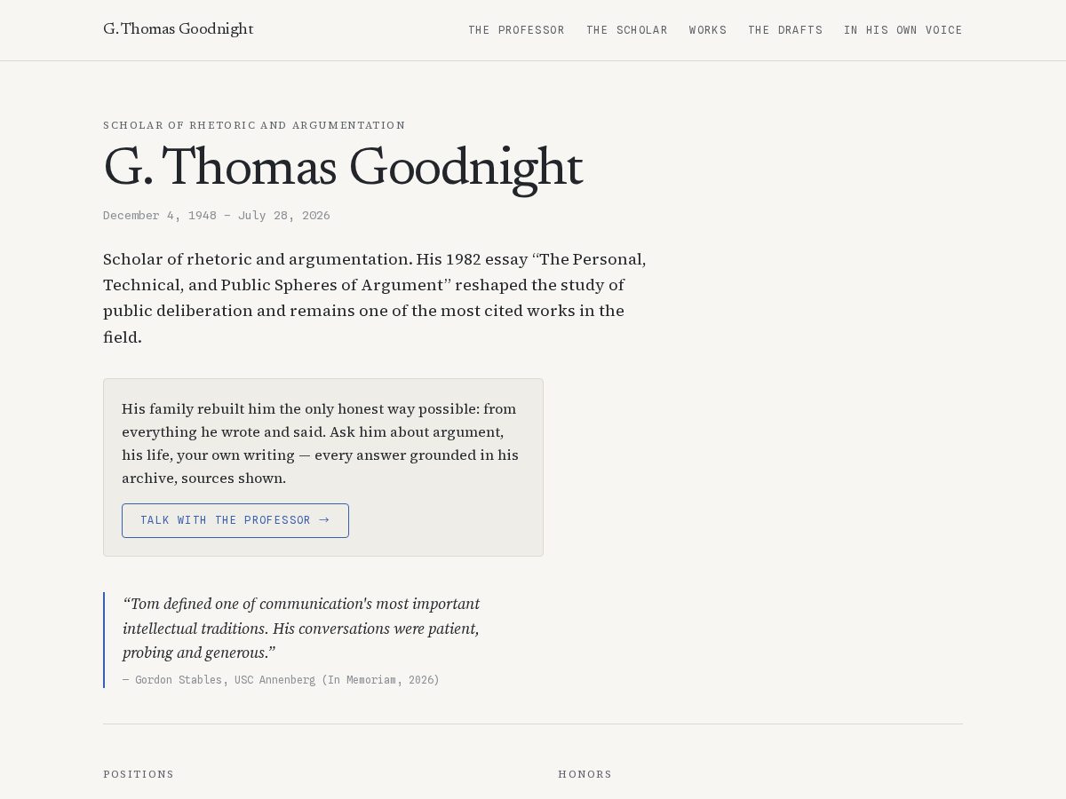 Landing-page snapshot of profgoodnight.com