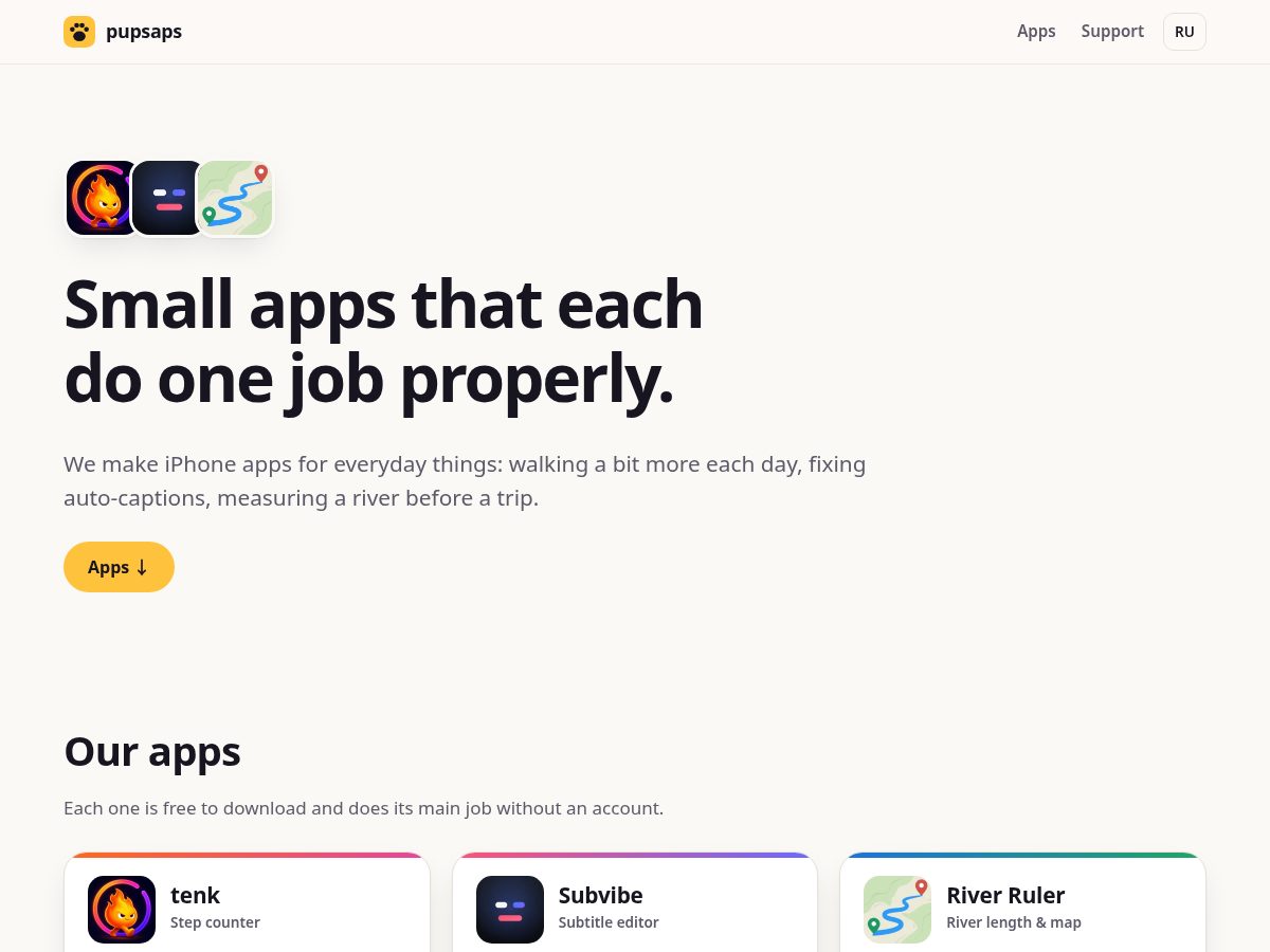 Landing-page snapshot of pupsaps.com